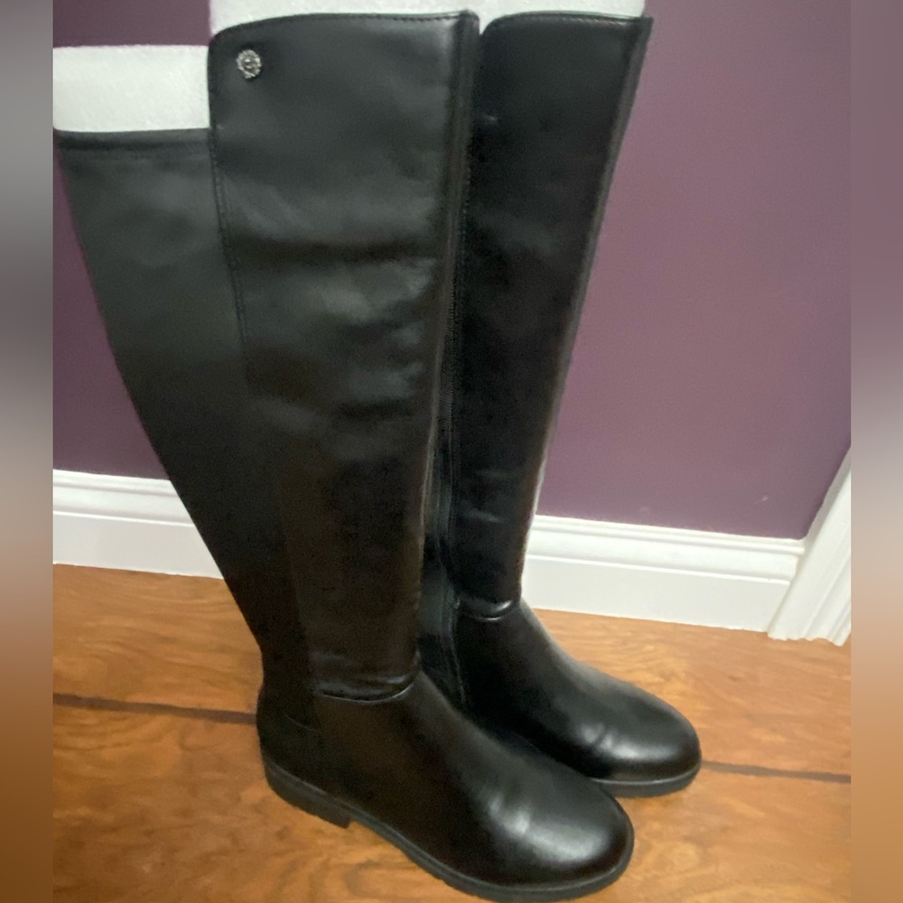 Anne Klein Black Leather and Fabric Boot - Picture 3 of 11